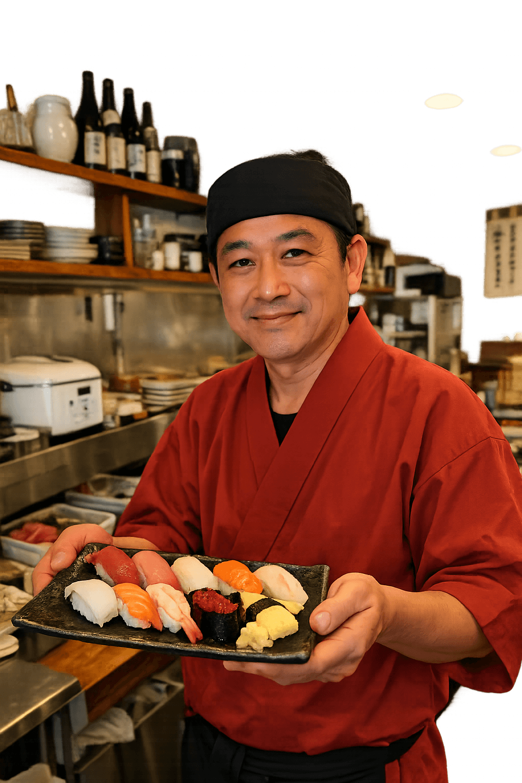 Chef holding a sushi plate